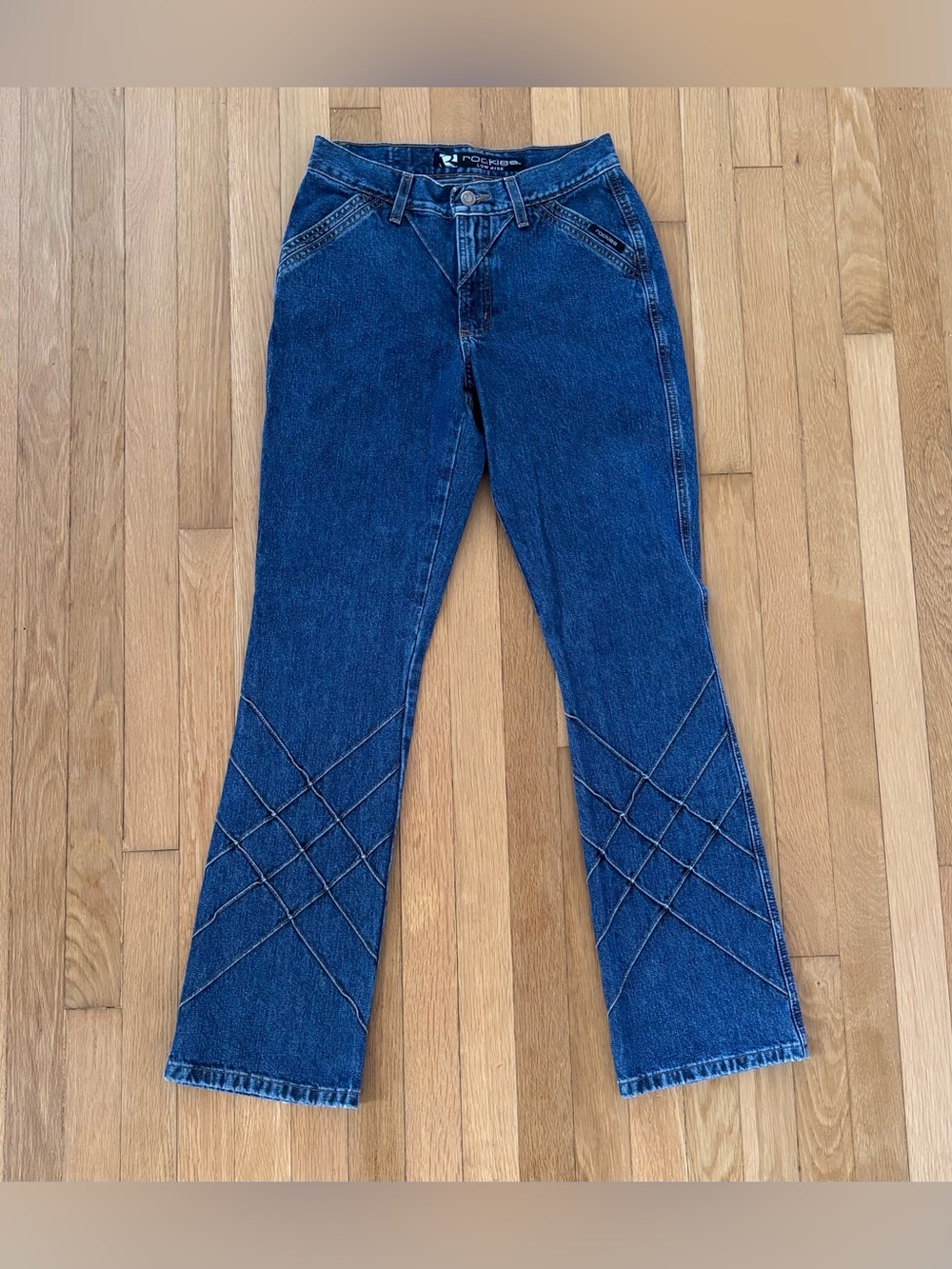 Vintage Rockies Low Rise Flare Jeans 5 Bootcut Pintuck Lattice Western 2000s Y2K